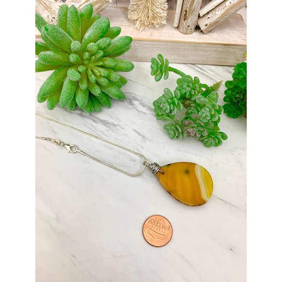 Wire Wrapped Striped Agate Teardrop Pendant Necklace - Picture 3 of 5